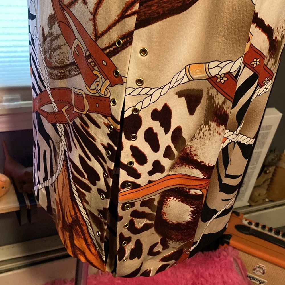 Caché chain lacing bodycon purse strap/animal print grommet dress size L - Picture 5 of 7